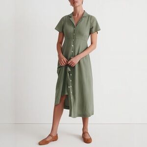 Madewell Olive Green Short-Sleeve Button Midi Dress